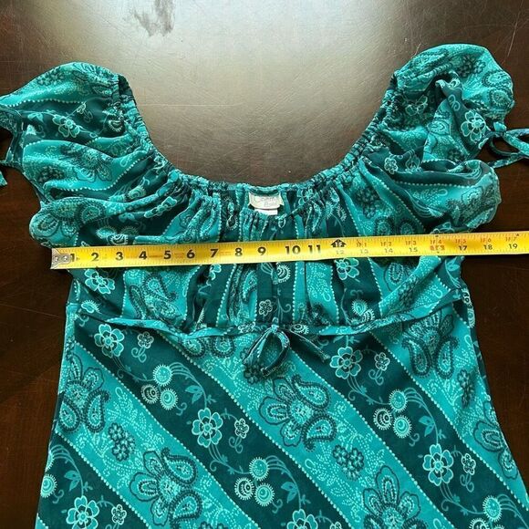 Cinema Etoile Vintage Blue Hipster Y2K Paisley Semi Sheer Ruffle Dress Size L - Picture 11 of 14